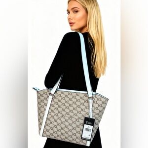 NWT $198  Karl Lagerfeld Monogram White and Tan Satchel